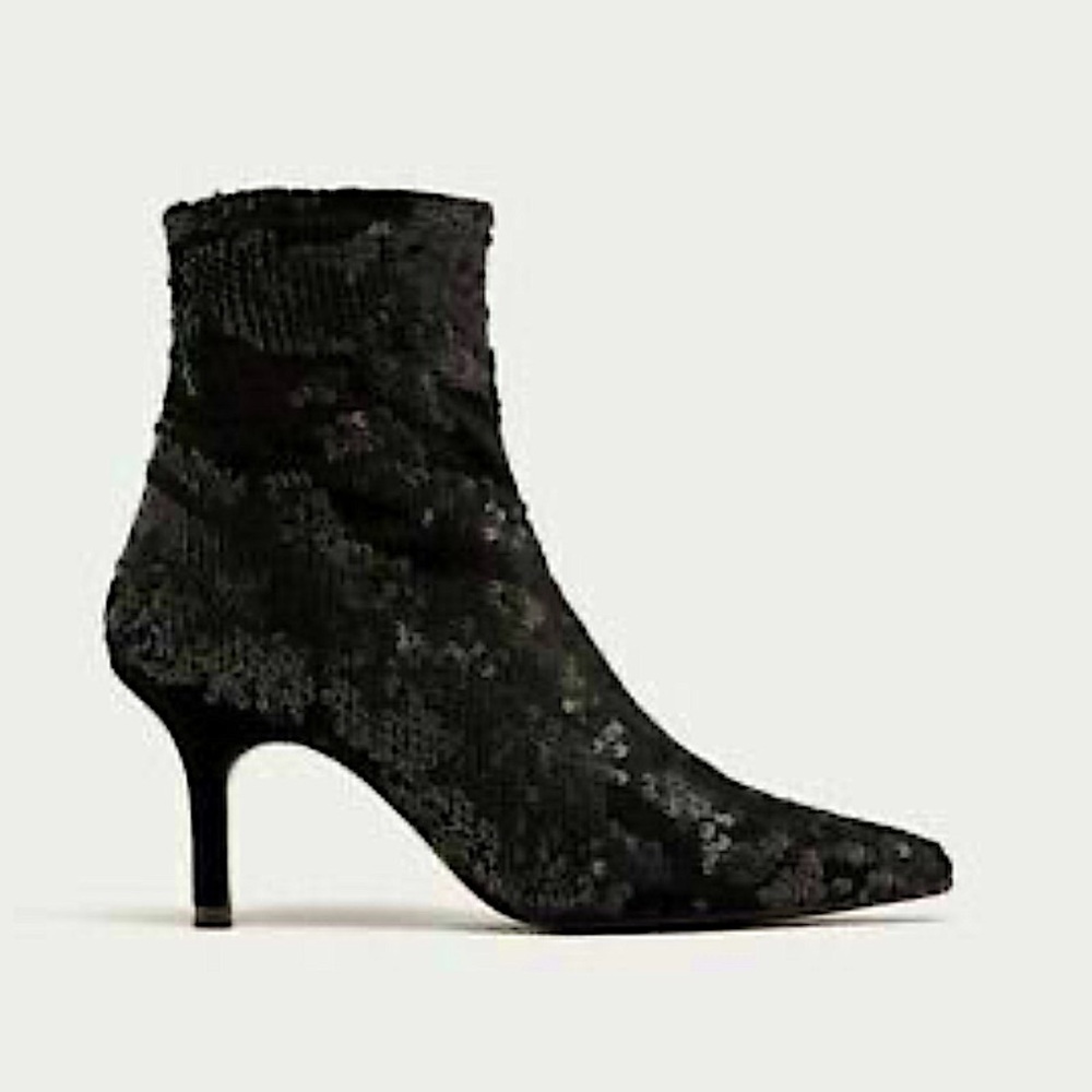 ZARA Velvet and Sequin Ankle Boot - Picture 2 of 16